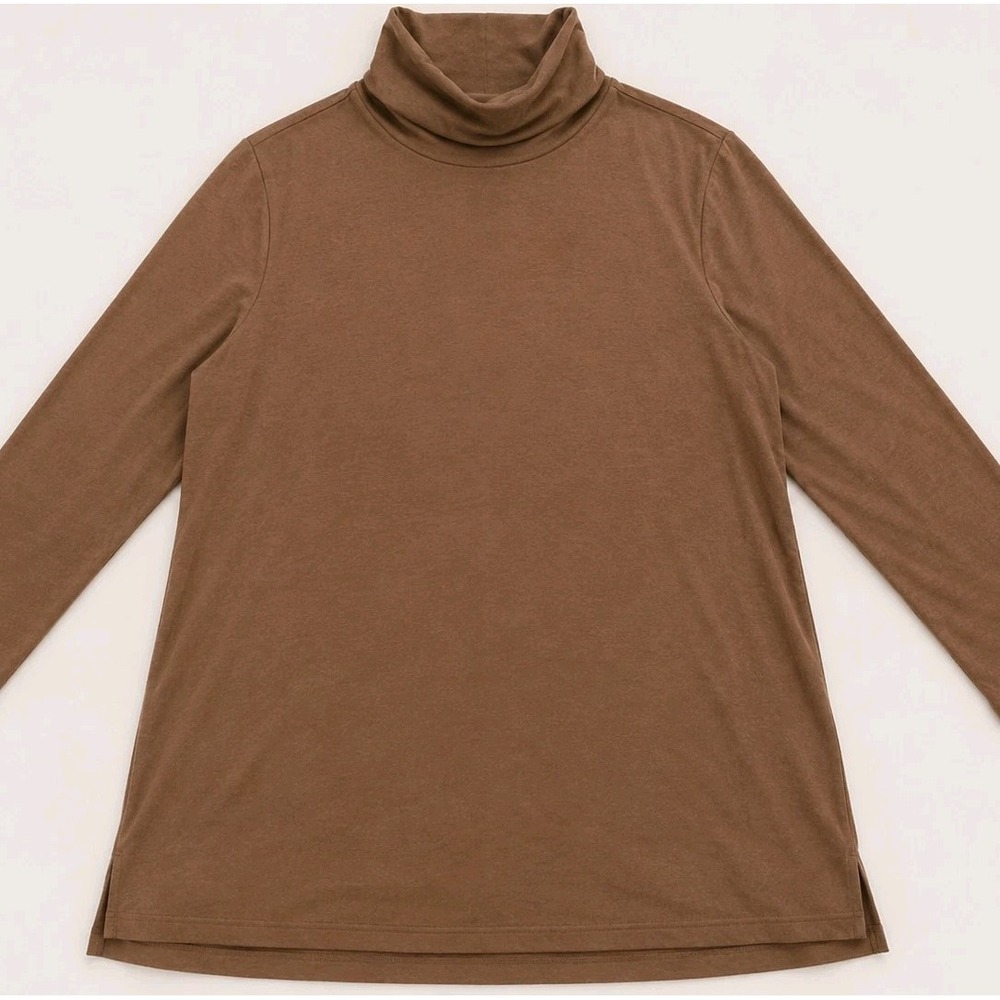 J.Jill Luxe Supima Turtleneck Tunic XL Brown Supima Cotton Stretch Long Sleeve - Picture 4 of 11